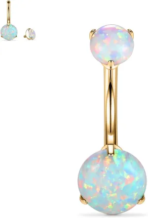 PEAKLINK Opal Belly Button Ring 10mm 14G Belly Jewelry Titanium Navel Ring Internally Threaded Belly Barbell Navel Jewelry Navel Belly Piercing Jewelry for Women