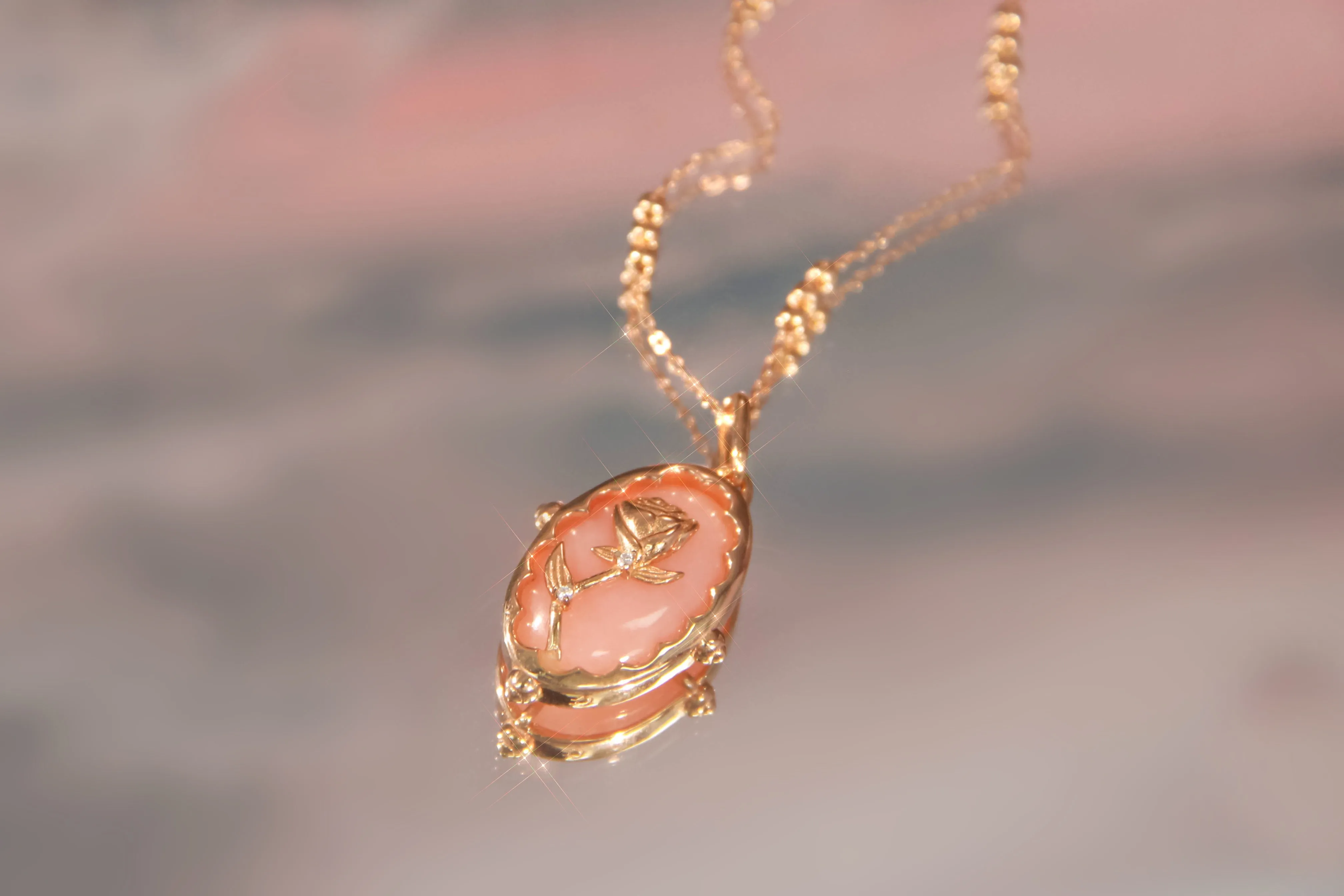 Pink Opal Gold Pendant - The Rose