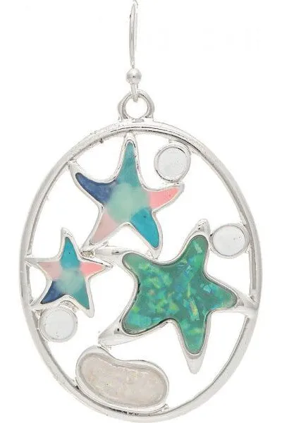 Rain Jewelry Silver Circle Earring With Opal Resin Inlay Starfish Earrings