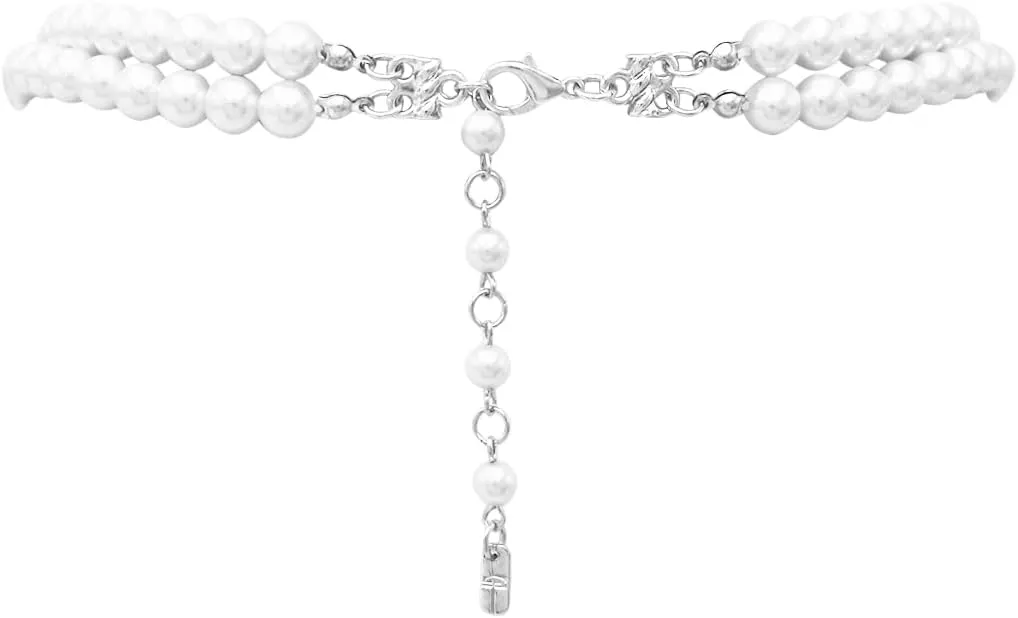Rosemarie Collections Double-Strand Classic Simulated Pearl Necklace And Earring Set - Adjustable Faux Pearl Necklaces for Women - Elegant Jewelry for Special Occasions & Everyday Wear
