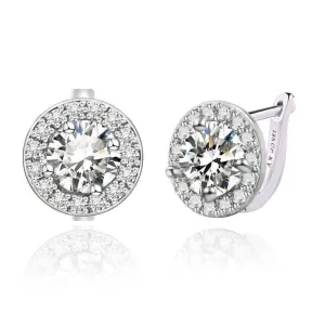 Round Cut Halo 3Ctw Simulated Sapphire Cz Set On 18K White Gold Plated Earrings for Women in Five Elegant Colors Special Occasion