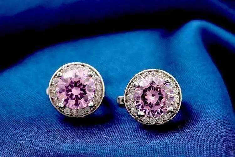 Round Cut Halo 3Ctw Simulated Sapphire Cz Set On 18K White Gold Plated Earrings for Women in Five Elegant Colors Special Occasion
