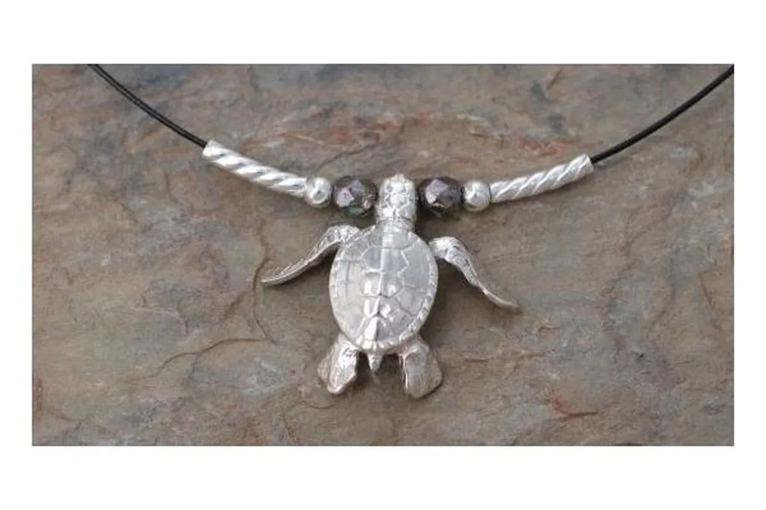 Sculptural Sterling Silver Ocean Themes Pendants Finished with Glass Beads