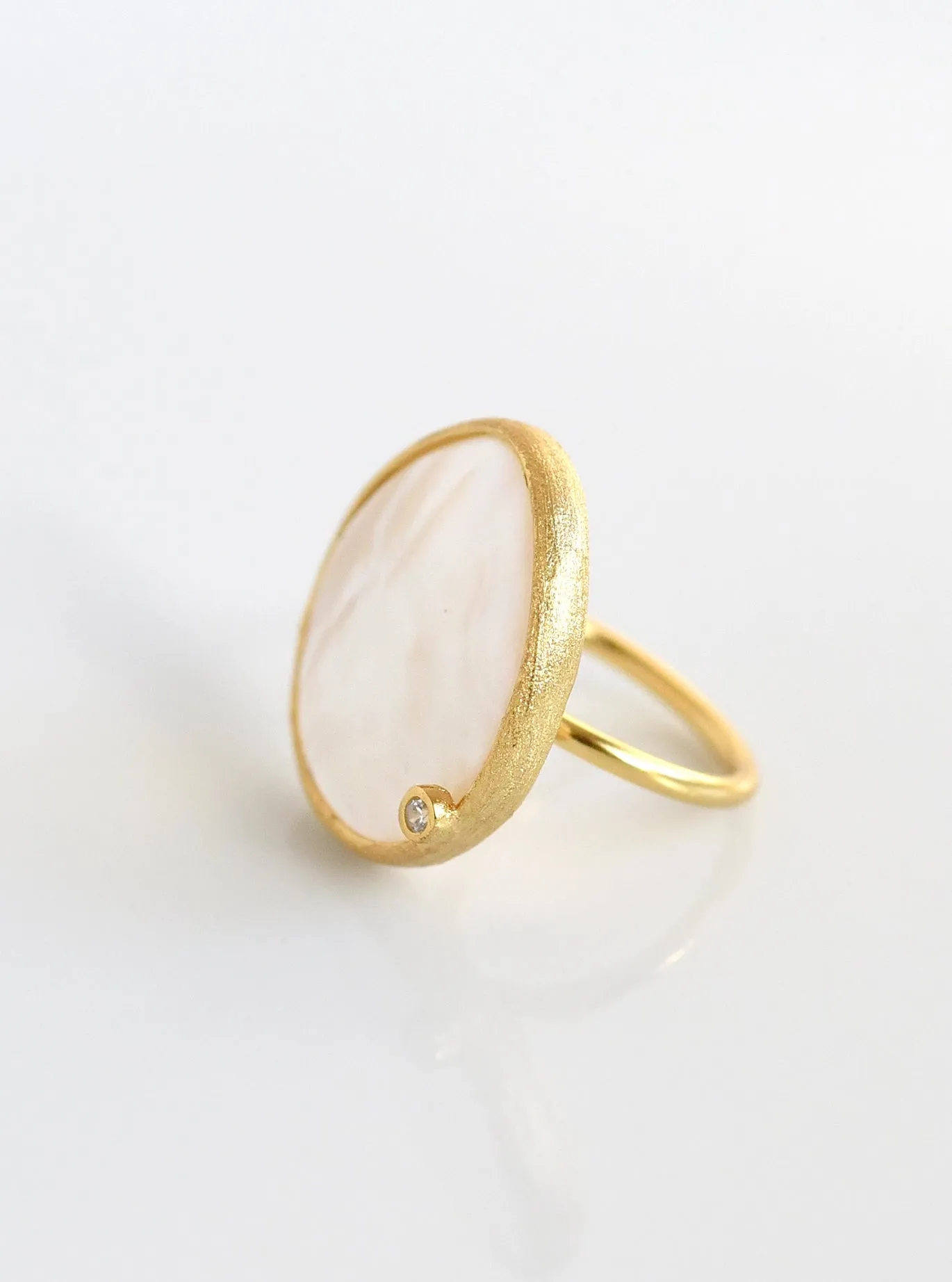 Teardrop Mother Of Pearl And Diamond Statement Ring