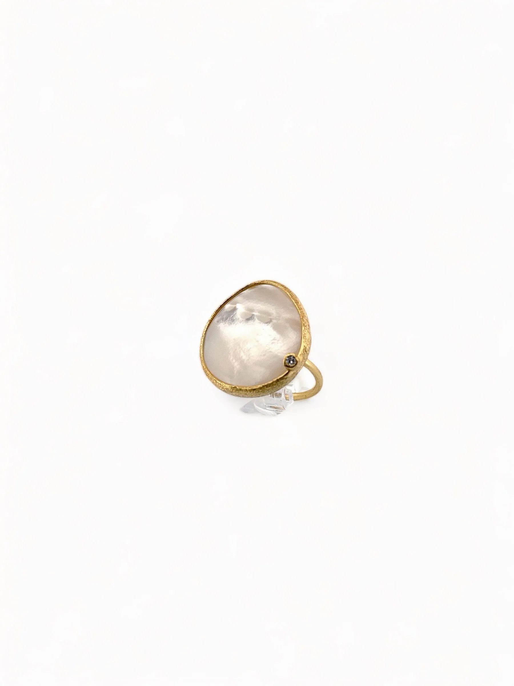 Teardrop Mother Of Pearl And Diamond Statement Ring