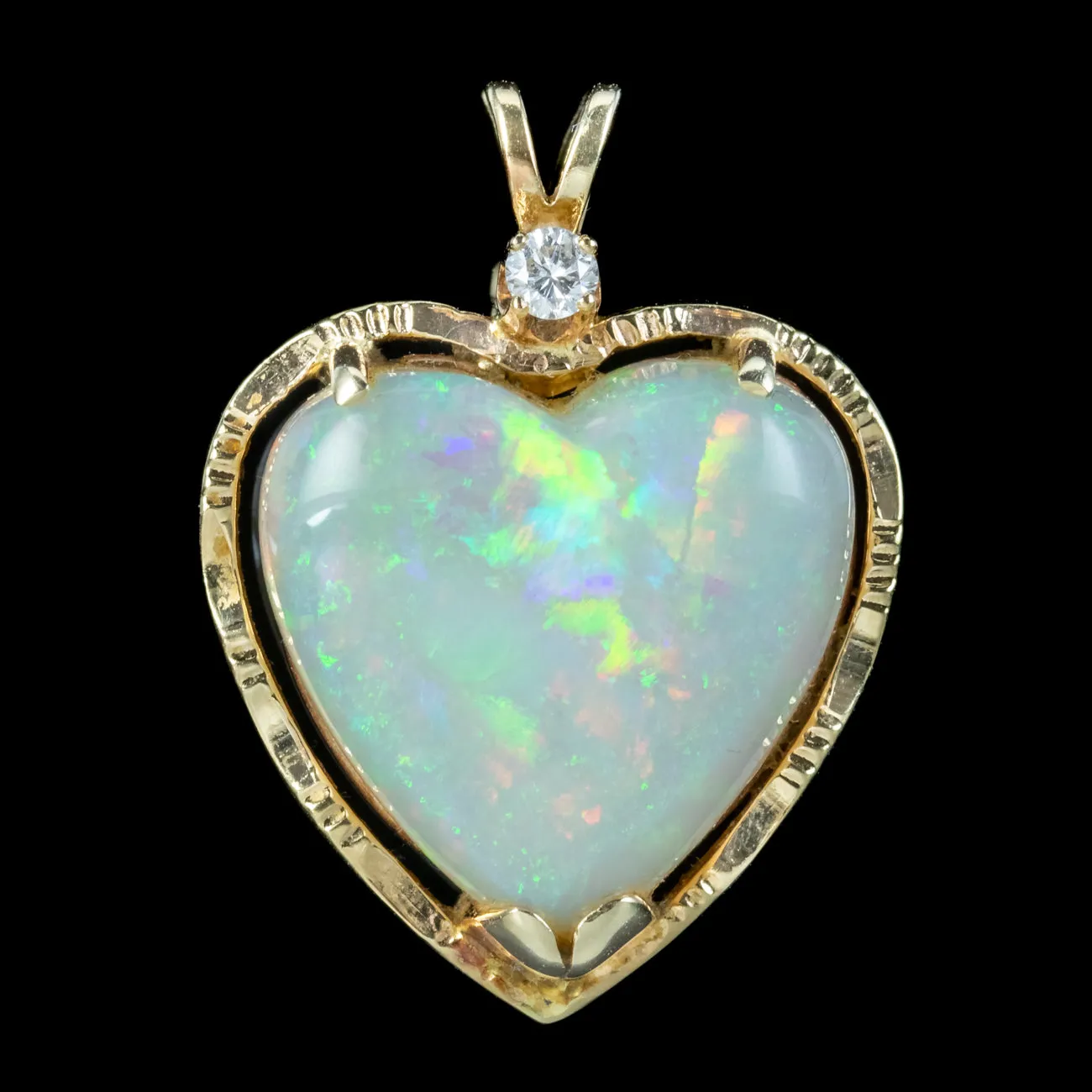 Vintage Opal Heart Diamond Pendant 15ct Gold 10ct Opal