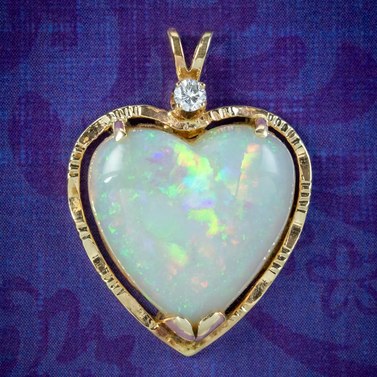Vintage Opal Heart Diamond Pendant 15ct Gold 10ct Opal