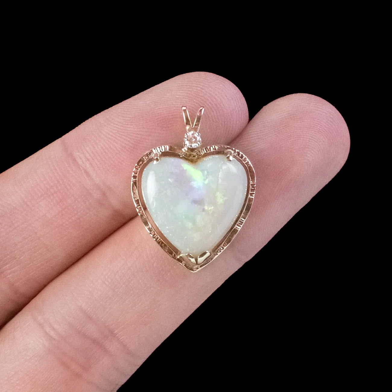 Vintage Opal Heart Diamond Pendant 15ct Gold 10ct Opal