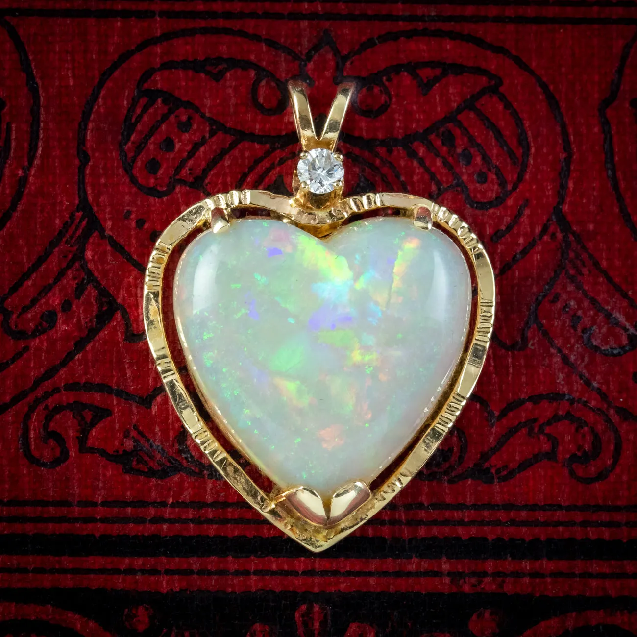 Vintage Opal Heart Diamond Pendant 15ct Gold 10ct Opal