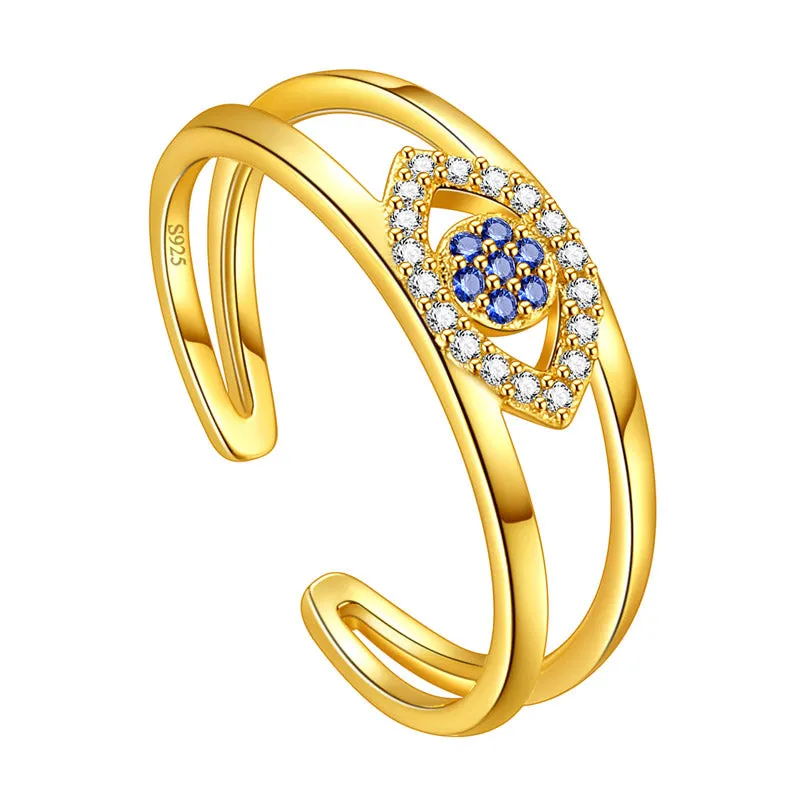 Women Protection Symbol Blue Evil Eye Ring 925 sterling silver